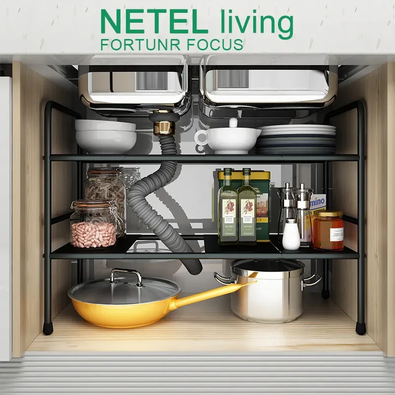 

Новая кухонная стойка NETEL для раковины, расширяемая Полка для шкафа, органайзер, полка со съемными панелями для хранения в ванной комнате, Че...