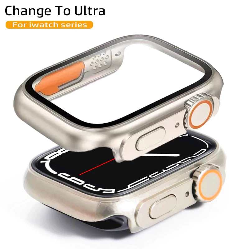 

Glass+Case for Apple Watch 8 7 45mm 41mm 40mm 44mm Upgrade To Ultra 49mm Case Screen Protector PC Cover For iwatch series 6 5 se