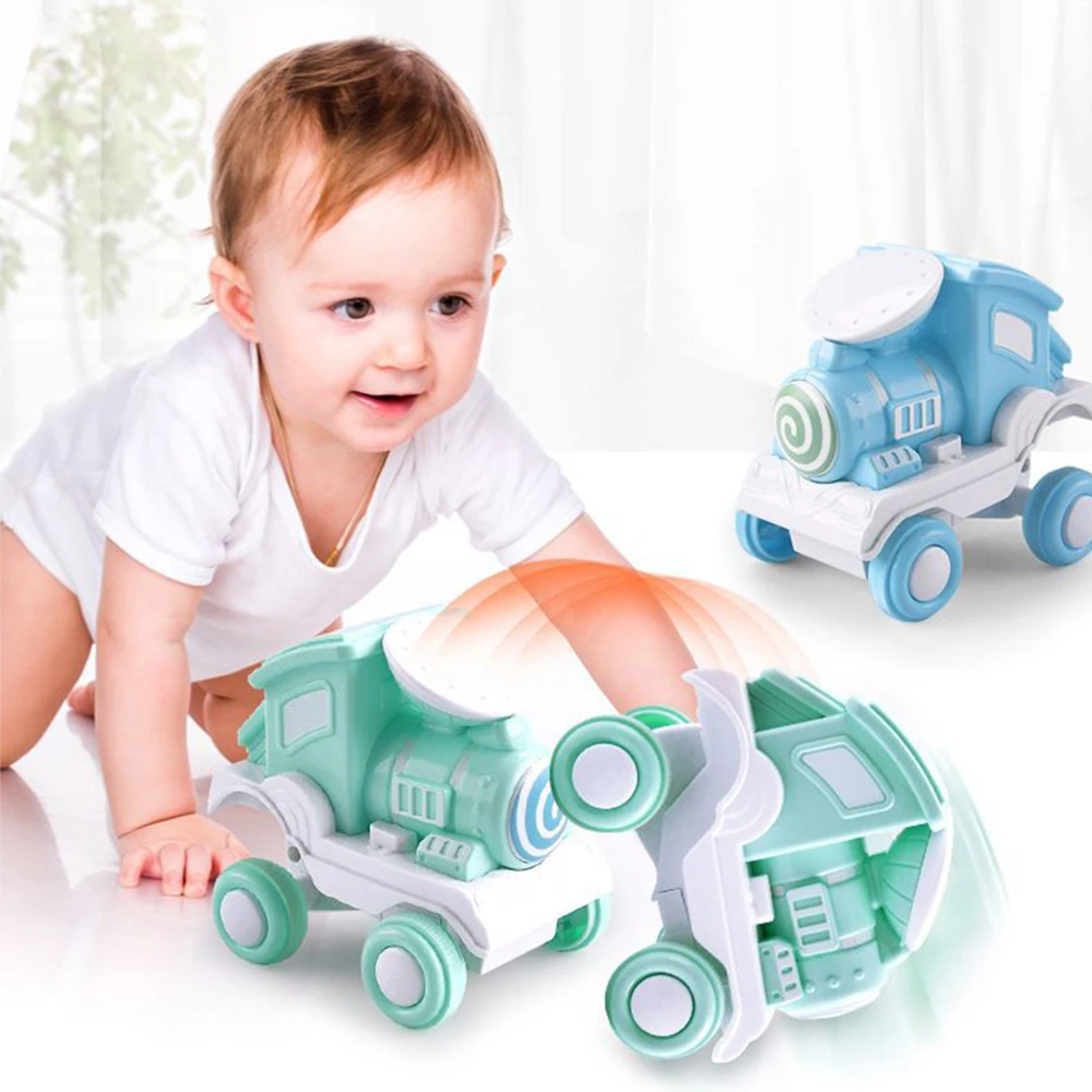 

Литый под давлением мультяшный трюк вращающийся поезд игрушки для мальчиков транспортное средство игрушки пресс инерционная Машина пластиковая модель автомобиля обучающие игрушки для детей младенцев