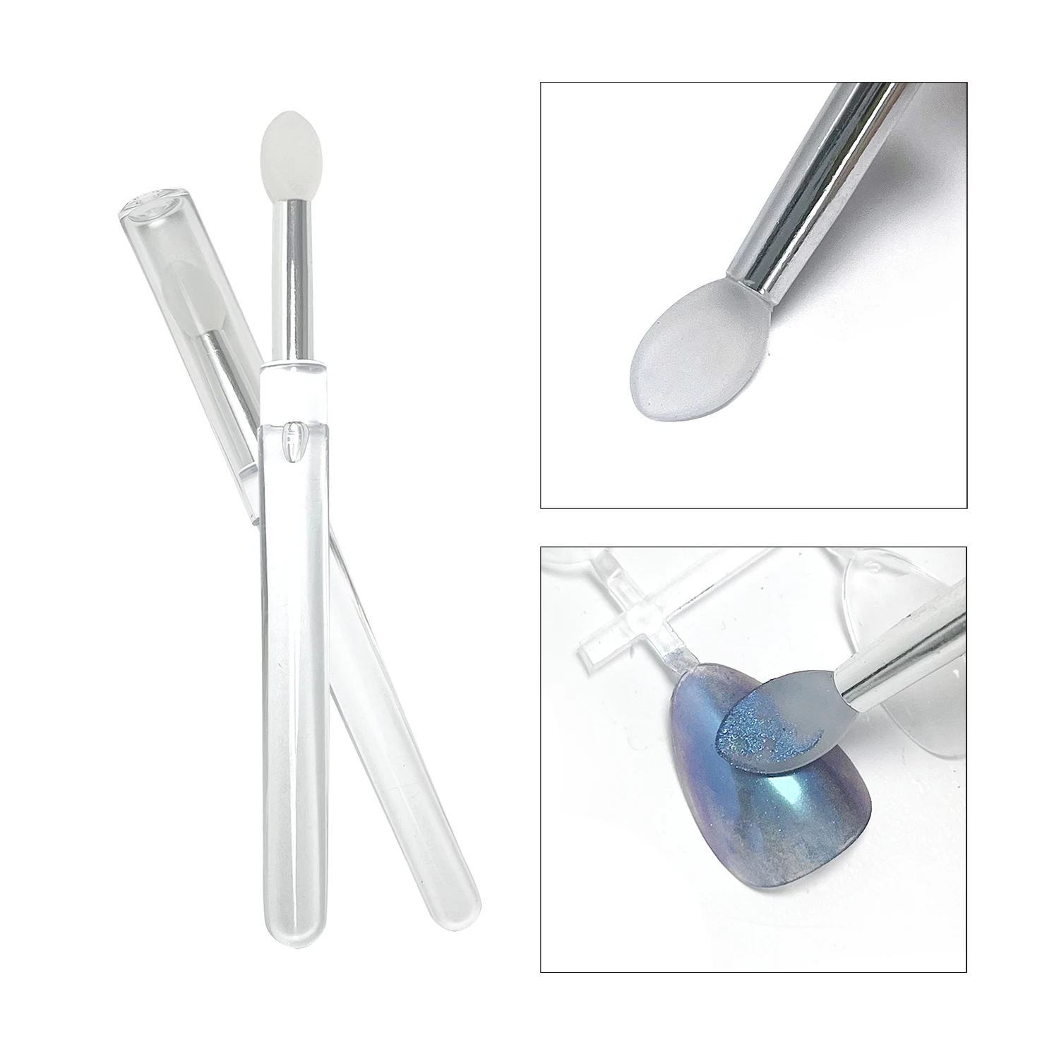 

50pcs Nail Arts Silicone Applicator Sticks for Nails Mirror Powders Wholesale Easy-Daub Pigment Silicone Nail Brush with Cover