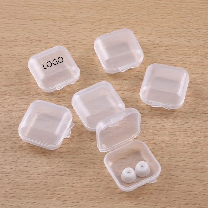 

3.5cm transparent small box with lid square earring box pill jewelry earplug fish hook parts storage box can be customized logo