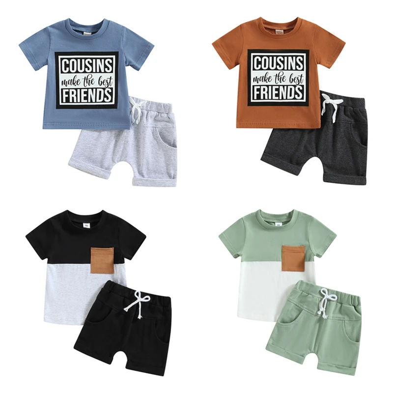 

Toddler Boys Outfit Sets 2023 Summer Round Neck Short Sleeve T Shirt Tops + Drawstring Shorts Baby Clothing Two Piece Tracksuit