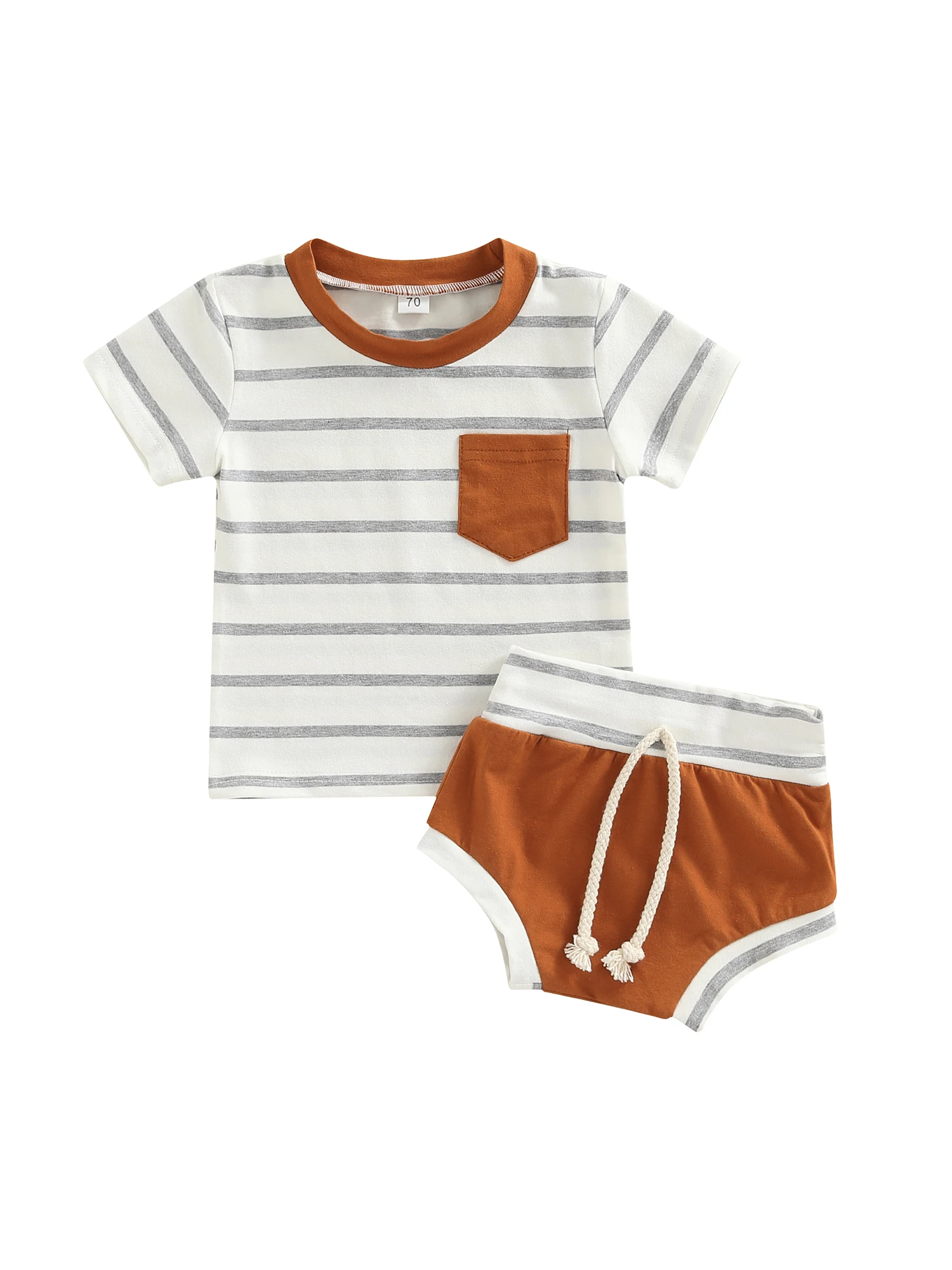 

Baby Boys Summer Outfits Short Sleeve Striped Pocket Tops Shorts Set Clothes