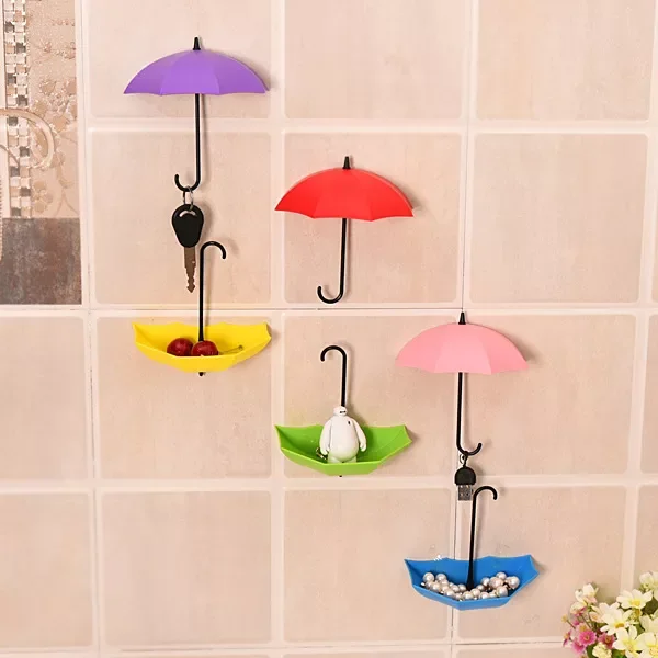 

2023NEW Color Umbrella Shaped Wall Hook Adhesive Key Jewelry Wash Brush Bath Ball Hanger Holder for Kitchen Bathroom (3 Pcs/Se