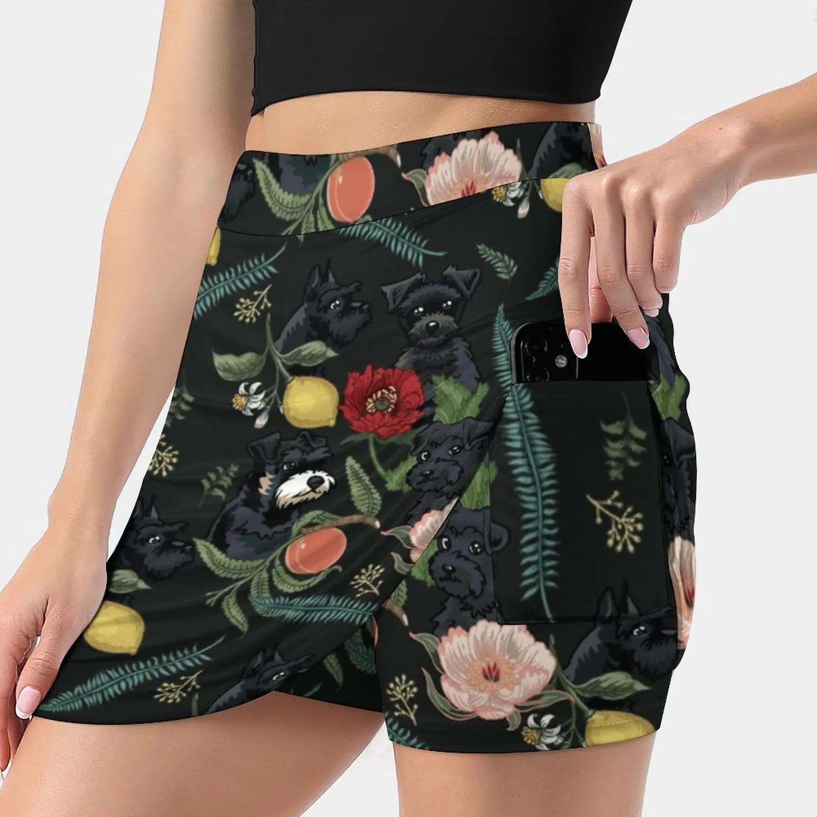 

Botanical And Black Schnauzer Summer Women'Sshorts Skirt 2 In 1 Fitness Yoga Skirt Tennis Skirts Botanical Schnauzer Flower