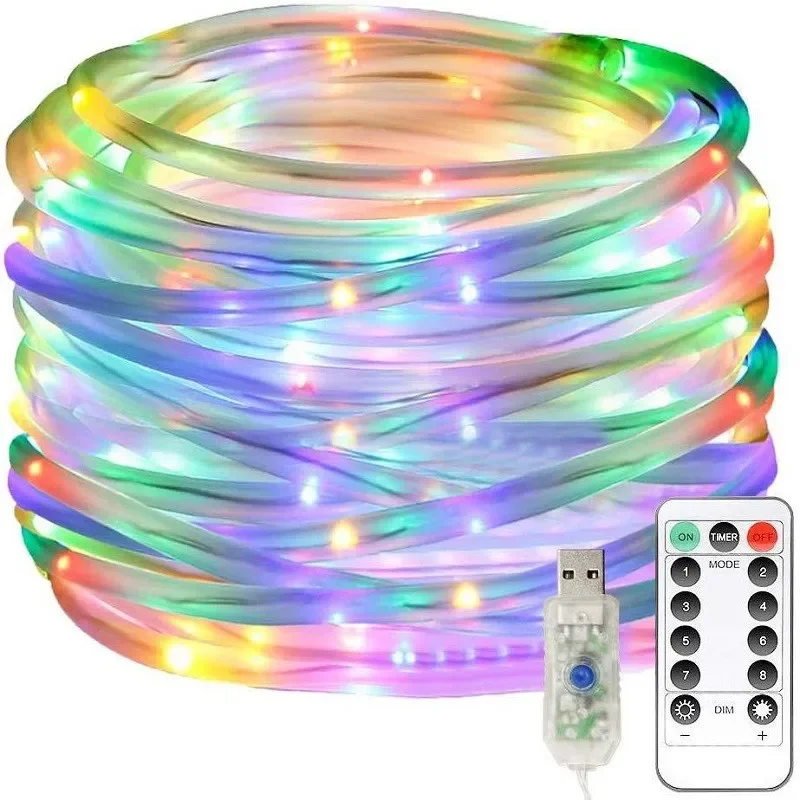 

USB Telecontrol Lighting Strings 100/200LEDs 8Modes Outdoor Tube RGB Garden Decortion Christmas For Wedding Party Holiday Lights