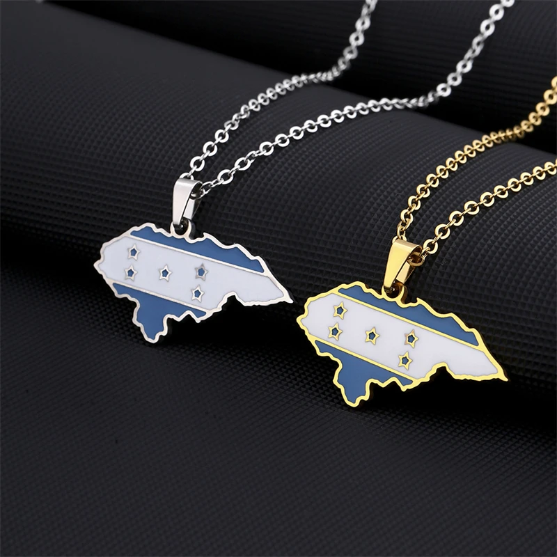 

Enamel Trendy Honduras Map Flag Pendant Necklaces for Women Men Honduran Titanium Steel Gold Silver Color Ethnic Party Jewelry