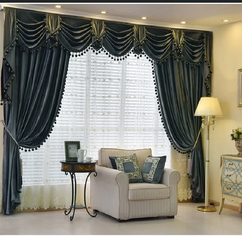 

Luxury European Style Curtains for Living Room Bedroom Solid Italian Velvet Curtain Match Valance Tulle Curtains Windows Custom