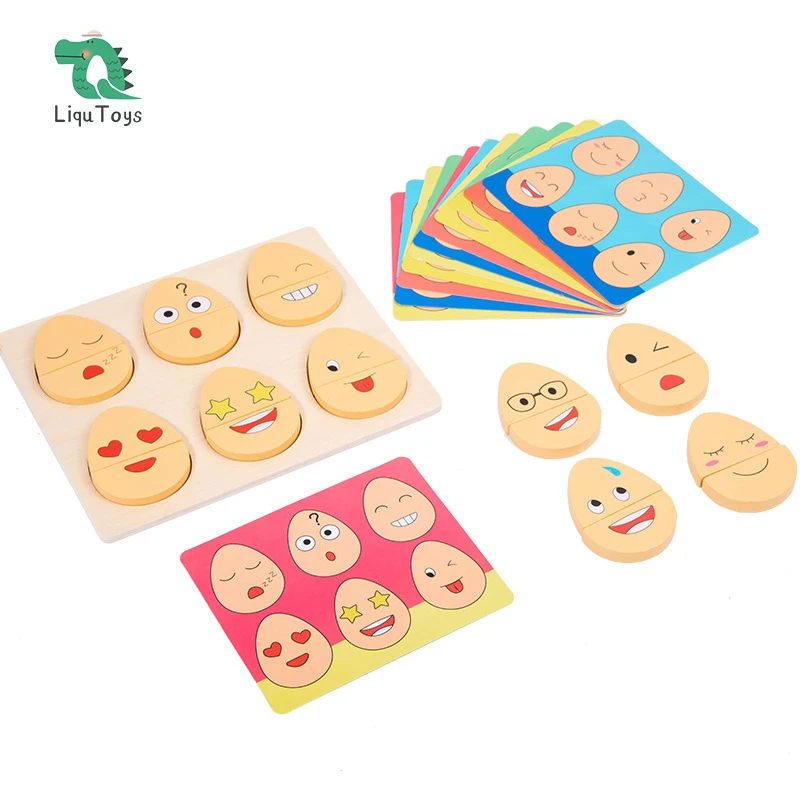 

LIQU Wooden Expressions Matching Block Puzzle Educational Games Montessori STEM Toy for Kids Preschool Ages 3 Years and Up