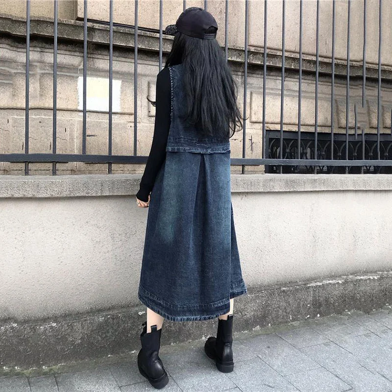 Женский джинсовый жилет новинка весны-осени 2022 длинный Повседневный в Корейском