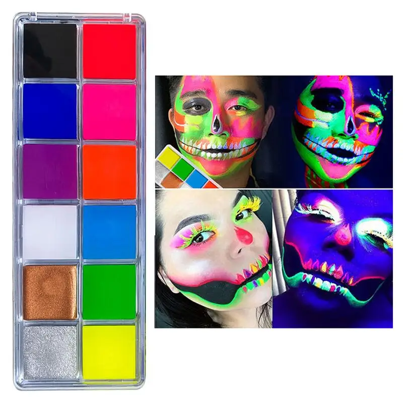 12 Colors Halloween Glow Paint Glow In The Dark Face Body Paint | Halloween Party Supplies Kit Decoration For Face Body Makeup