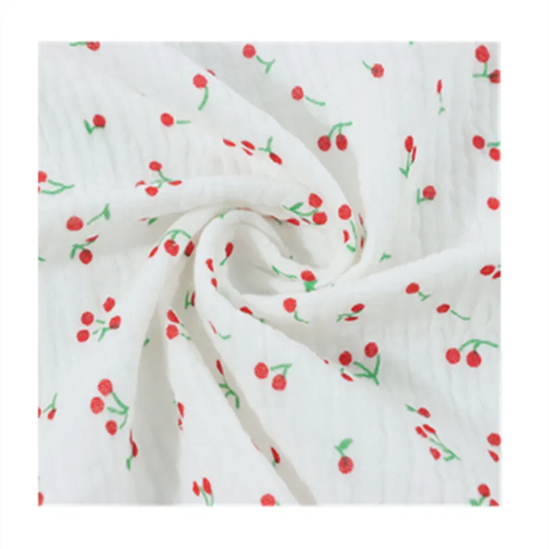 

35cm Wide New Cherry Printes Cotton Double Crepe Fabric Diy Handmade Soft Baby Children's Seersucker Fabric Sewing Blanket Dress