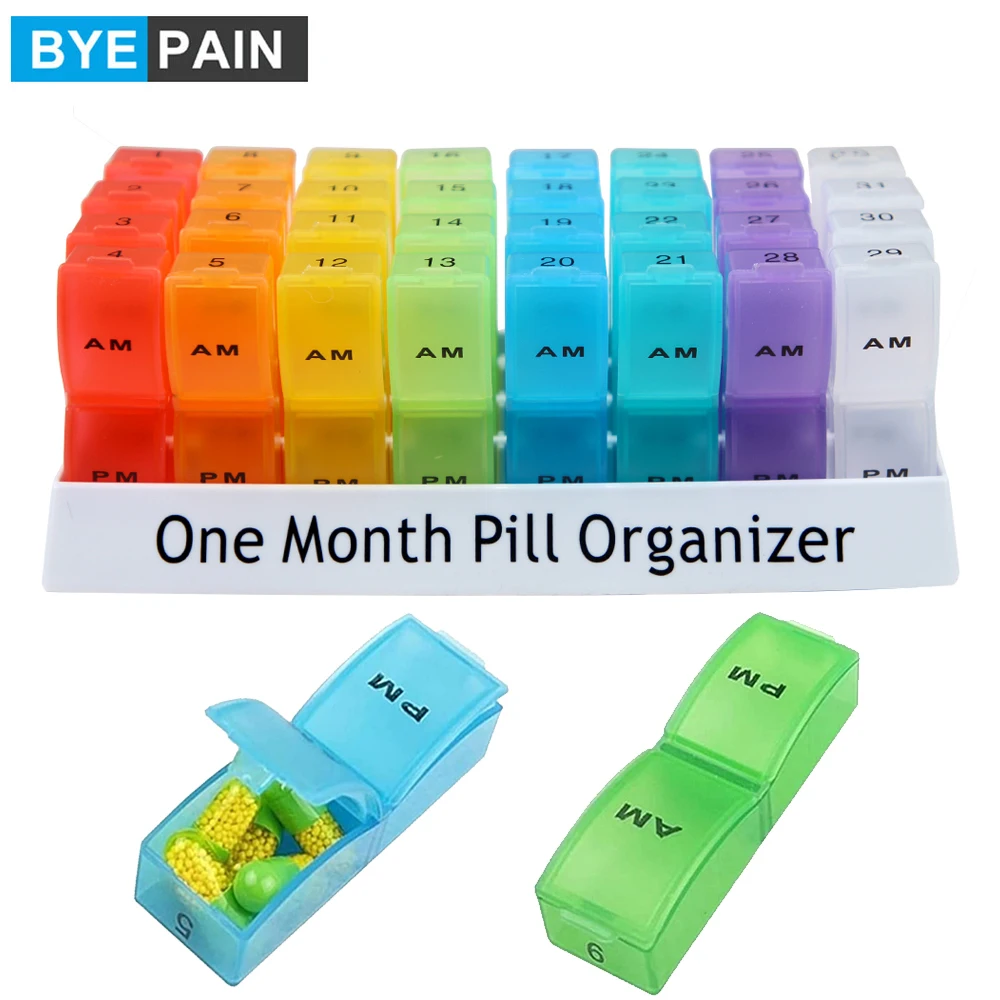 

One Month Pill Organizer 2 Times a Day, Monthly Pill Organizer AM/PM for Vitamins, Fish Oil, Supplement, 31 Days Pill Cases