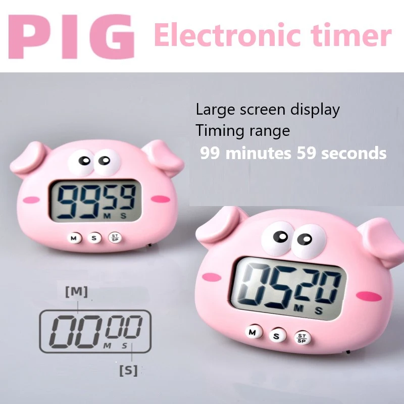 

Cute Cartoon Piggy And Chicken Electronic Timer Kitchen Baking Alarm Clock Student Learning Reminder Without Battery