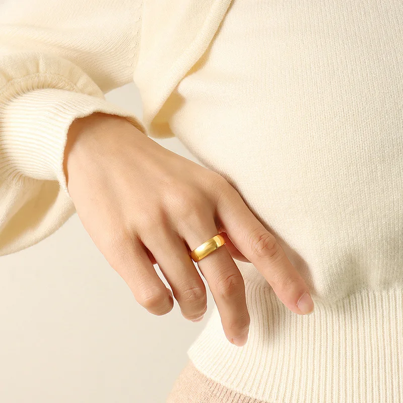 

Versatile Glossy Round Ring For Women Minimalist 316L Stainless Steel Fashion Index Ring Wedding Party Jewelry