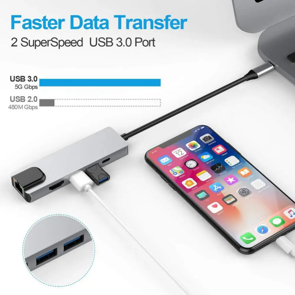 

Hub Usb C 3 To HDMI-compatible PD Charge 5 Ports Dock Station RJ45 with PD TF SD Usb Hub 3 0 Splitter for Macbook /Air