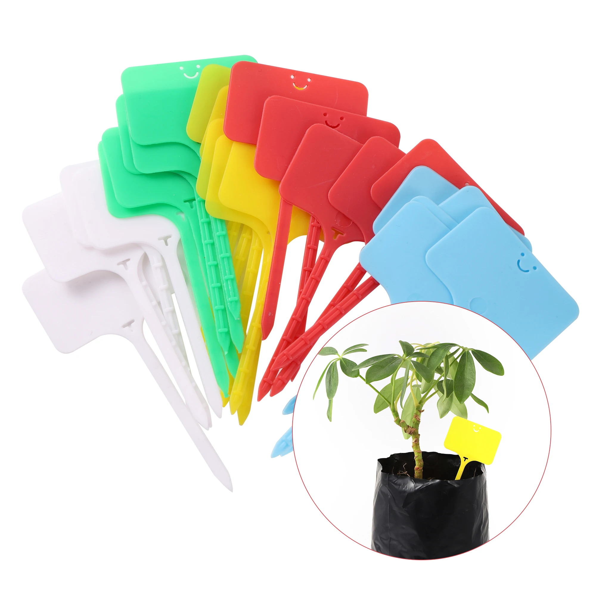 100pcs T-Type Smile Shape Plant Labels Waterproof Reusable Garden Labels Vegetable Succulents Nursery Record Sorting Tool