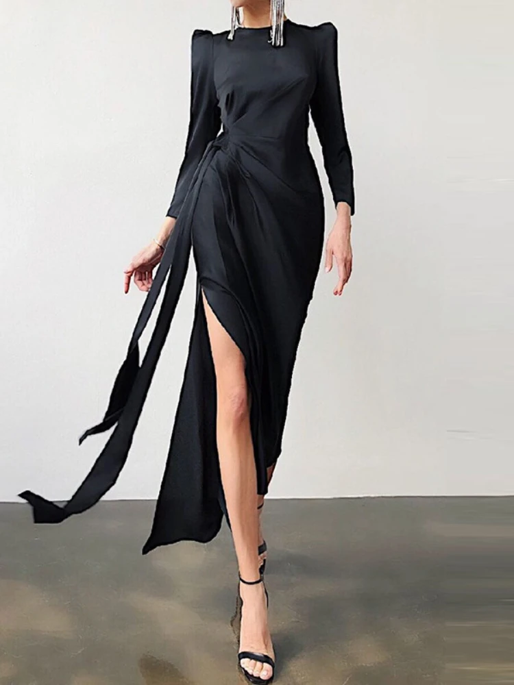 

Bodycon Dress Women Satin Slit High Waist Prom Bandage Sexy Split Fork Long Elegant Vestidos Party Maxi Dresses