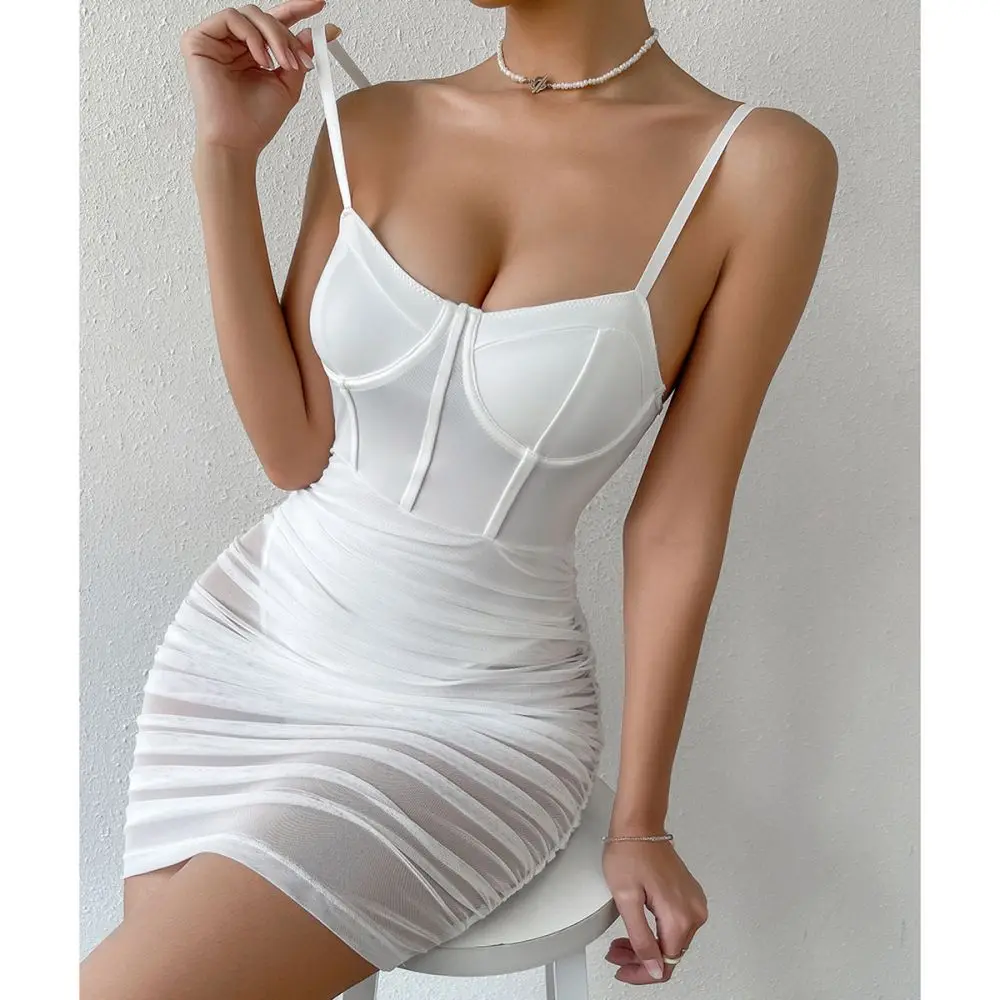 

PassionLAB Summer Y2k Lace See Through Sexy Sheer Suspender Mesh White Beach Dress For Women Vestidos Para Mujeres летнее платье
