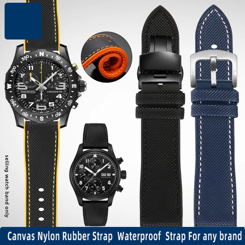 

20mm 22mm 24mm Canvas Nylon Rubber Strap Waterproof Watchband Men For IWC Breitling Avengers Longines Series Watch accessories