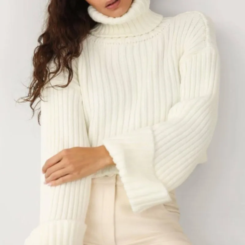

Autumn And Winter New Fashion Casual Solid Color Sweater High Collar Woolen Sleeve Sleeves Short Long Sleeve Sweater For Women