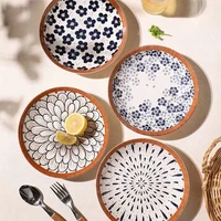 japanese retro plate ceramic dish deep disc tableware floral noodle bowl big soup bowls kitchen utensils dessert plates home
