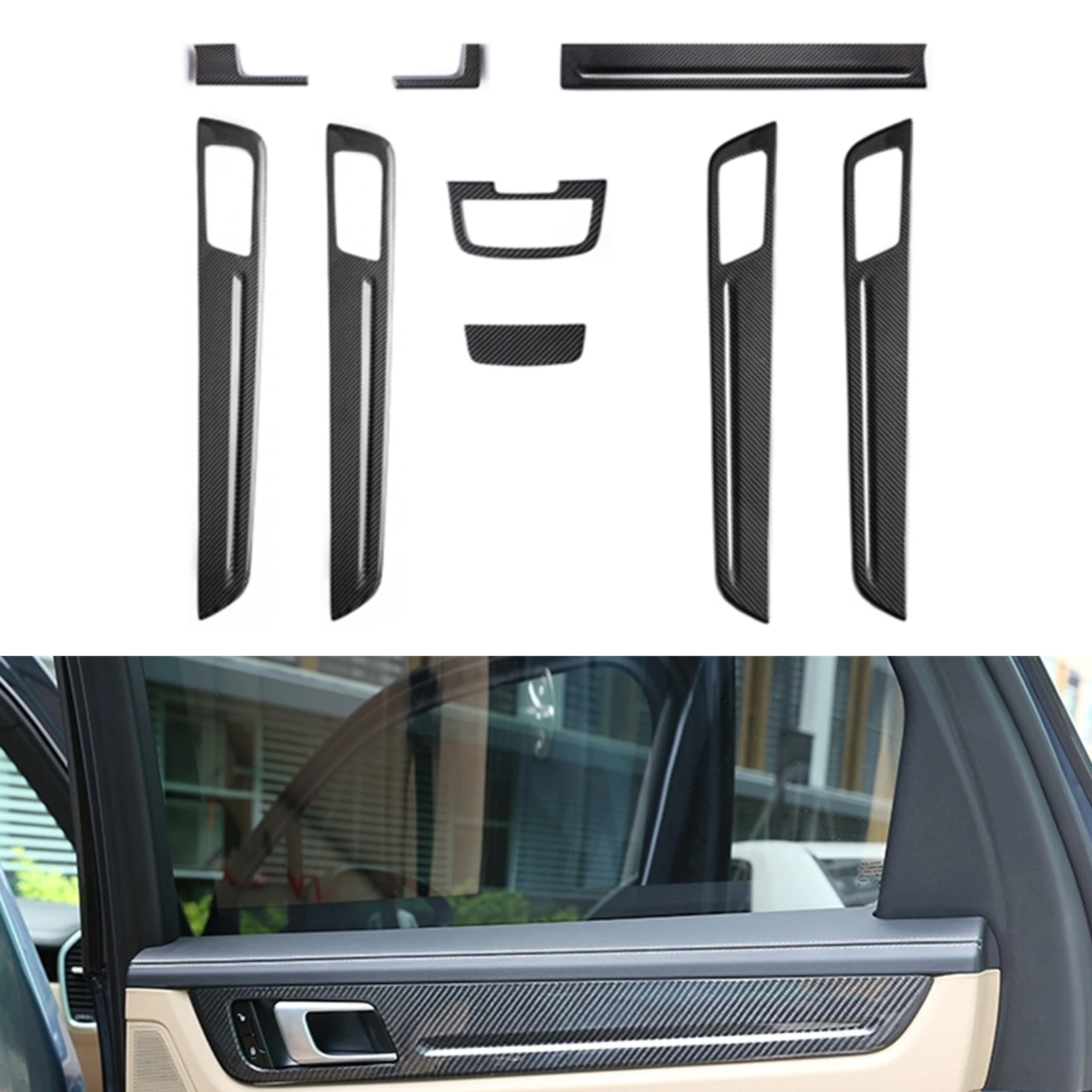 

Front Dashboard Center Console Door Panel Sticker Dash Board Strip Cover Carbon Fiber For Porsche Cayenne 2018-2021