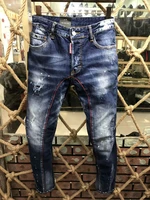 new mens dsquared2 buttons jeans ripped for male skinny pants mens denim trousers top quality slim jeans a177