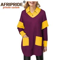 african dresses for women plus size traditional wear shirt dress v neck long sleeve with pocket pure cotton afripride a2025002