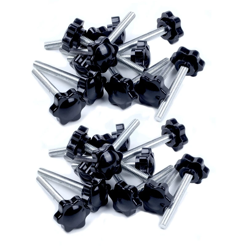 

24X Black+Silver Spare Part M6x45mm Male Threaded Knurled Grip Star Knob