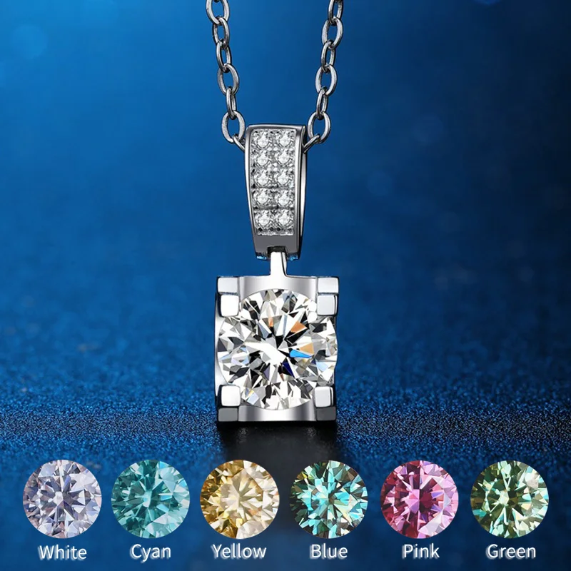 

Luxury Moissanite Necklace Length 40-45CM 0.5-2 Carat Blue Green Yellow Pink Red Cyan Diamond Pendant For Women S925 Silver