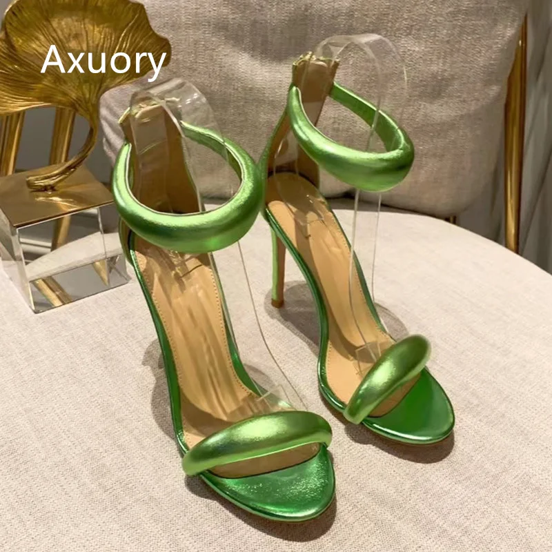 Women's High Heeled Sandals Genuine Leather Peep Toe Rhinestone Ankle Cross Tied Wedding Shoes Summer High Heels Sandals Woman