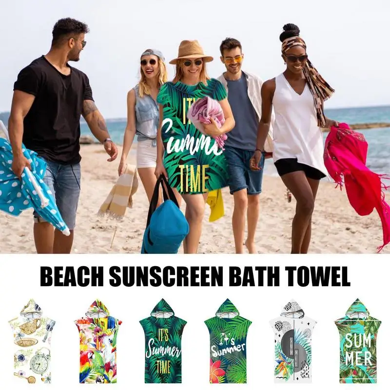 

Surf Beach Wetsuit Changing Bath Robe With Hood Watersports Activities Microfiber Poncho Towel Adults Men Women Kids Bath Towels