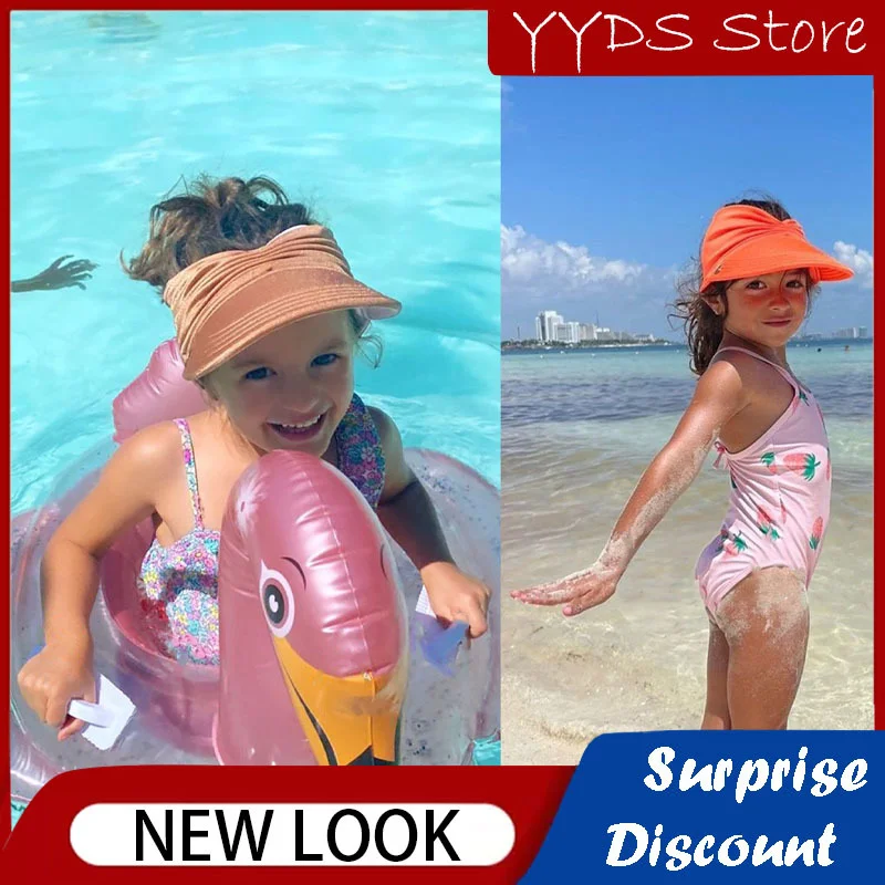 

Parent-child Sun Hat Beach Shade Girls Breathable Peaked Cap Children Sunscreen Empty Top Hat Solid Color Cotton Sun Hat UPF50