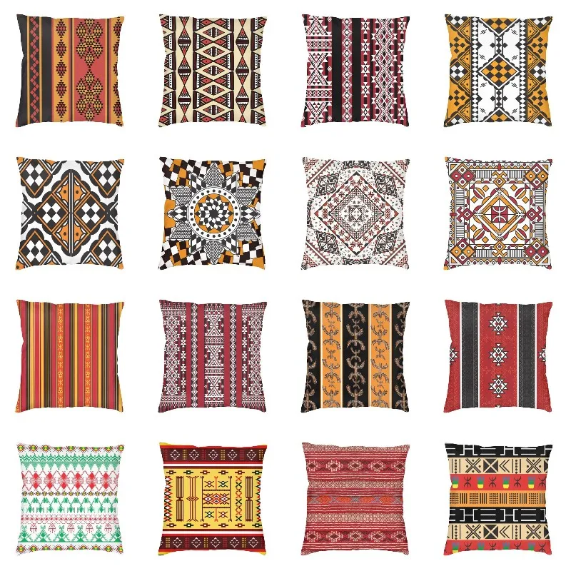 

Foutha Kabyle Carpet Cushion Cover Polyester Africa Ethnic Amazigh Geometric Throw Pillow Case Sofa Home Decoration Pillowcase