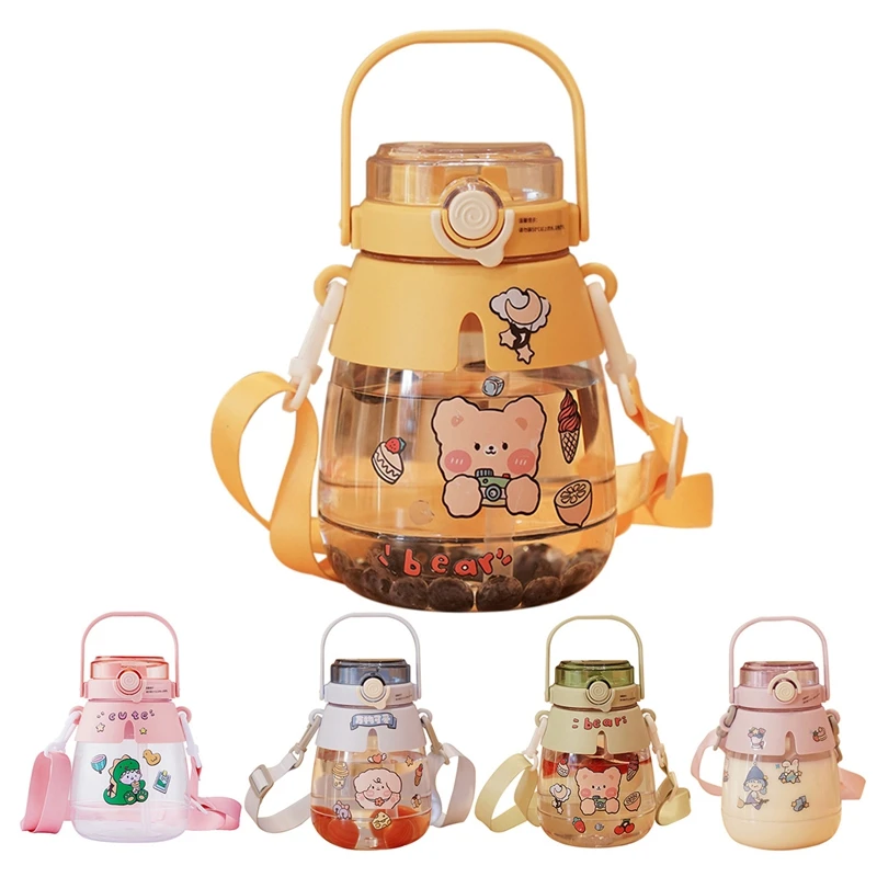 

Градиентная Милая бутылка для воды для девочек, детская большая чашка с наклейками из соломы, пластиковый спортивный чайник на открытом воз...