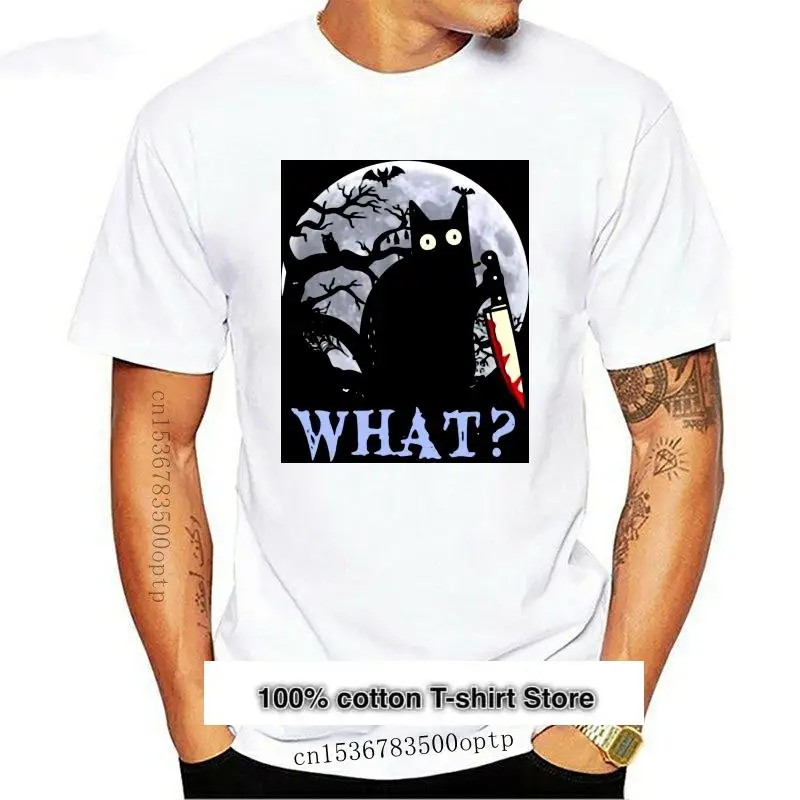 

Camiseta de Halloween para hombre, ropa de gato negro asesino con cuchillo, talla M, 3Xl-0943A, novedad