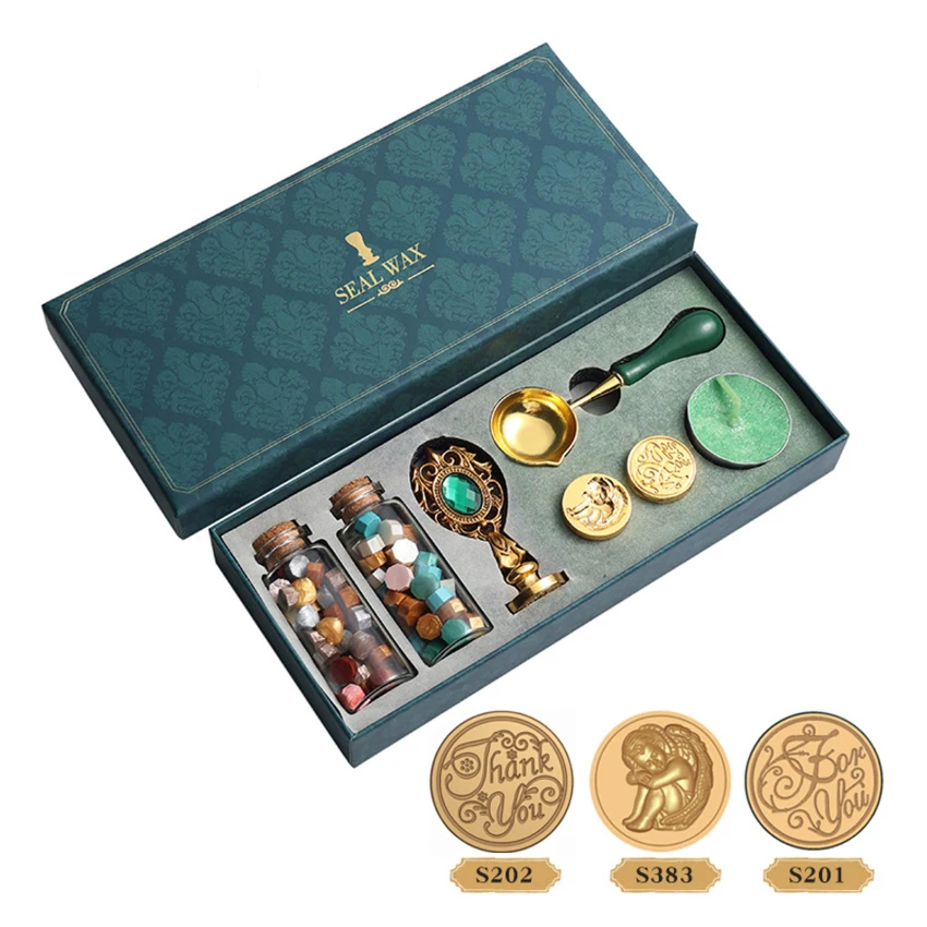 

Набор восковых печати в стиле ретро, сменные штампы с 3 медными головками, для свадебной упаковки, подарочных восковых печати, для творчеств...