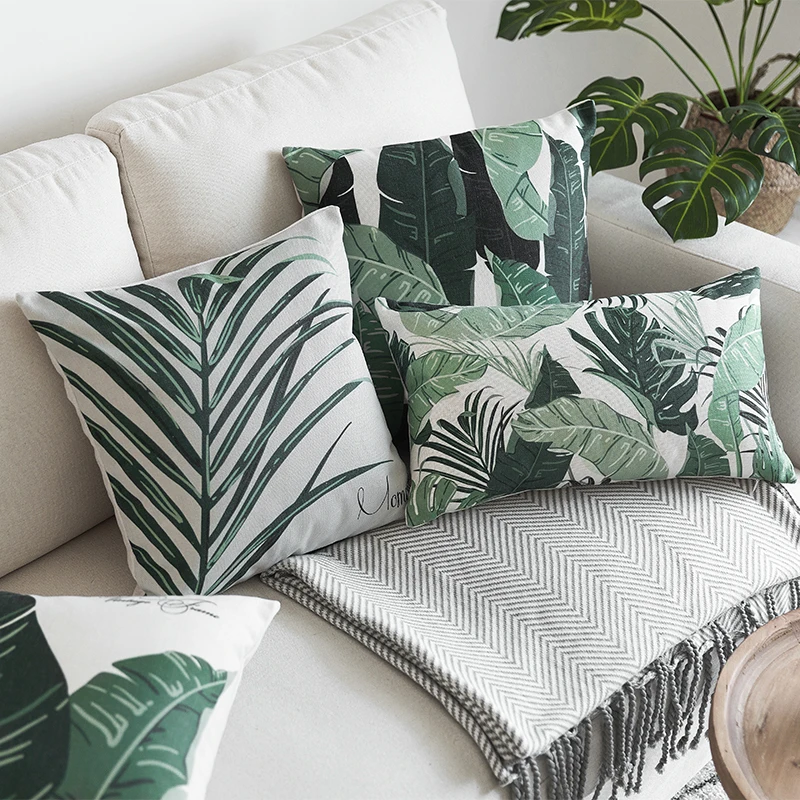 

Наволочка для подушки с принтом зеленых тропических листьев в скандинавском стиле, наволочка для дивана, автомобильного кресла, декоративная подушка для дома