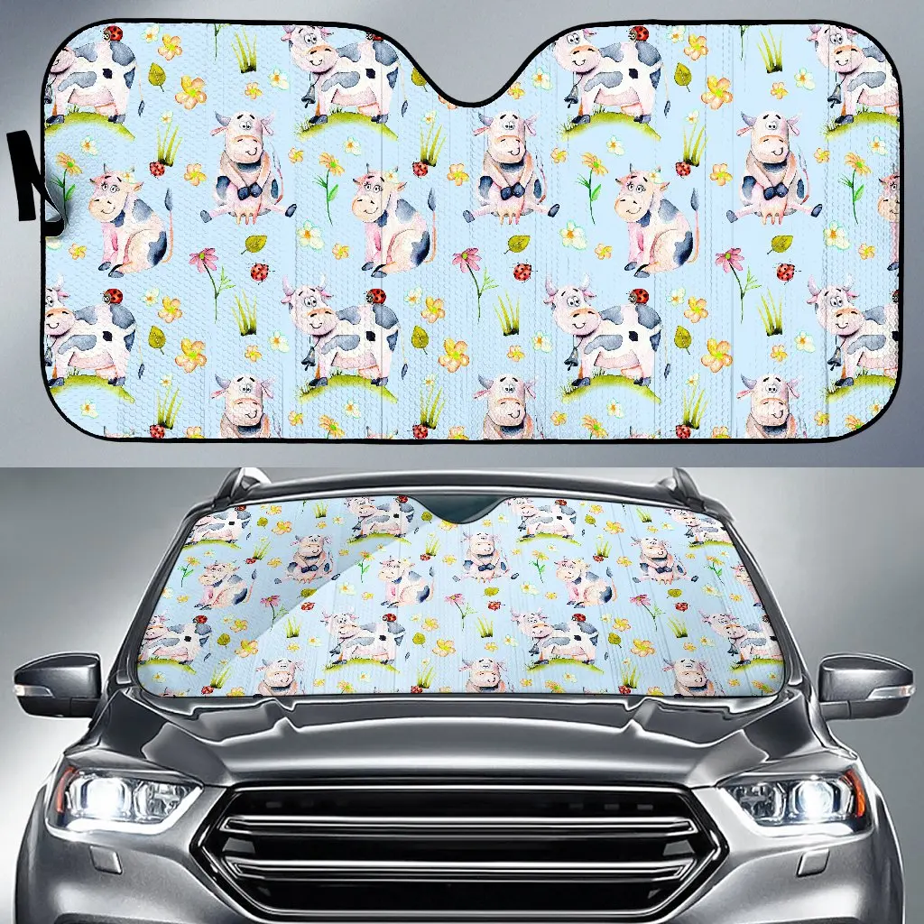 

Watercolor Cartoon Cow Pattern Print Car Sun Shade