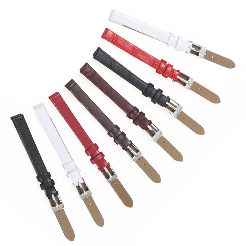 

Ремешок для часов женский тонкий, удобный мягкий гладкий браслет из натуральной кожи, Черный Белый Коричневый Красный, 6 мм 8 мм 10 мм