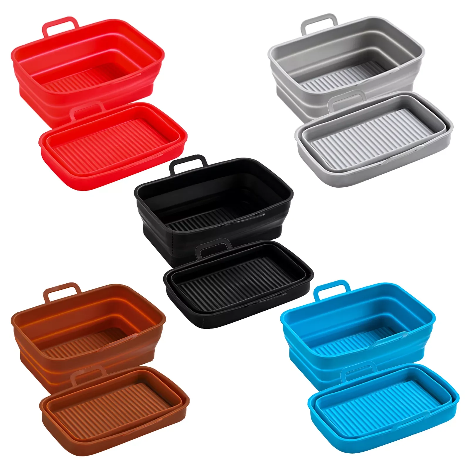 

2PCS Air Fryer Silicone Pot Reusable Air Fryer Silicone Liners Rectangular Basket Easy to Clean Food Safe Air Fryer Accessories