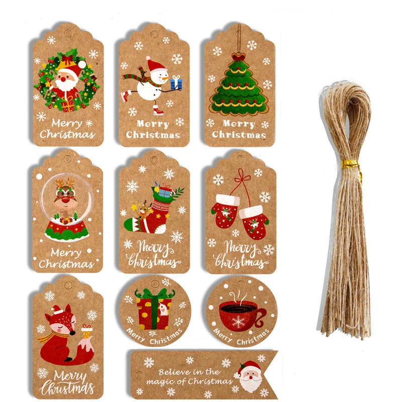 

50pcs Merry Christmas Gift Kraft Paper Tags Xmas tree Hanging Label Navidad new year Party Gift Card Christmas Favors Supplies