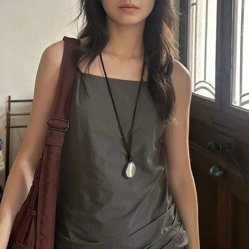  Ins Peace Пряжка Бутылка для воды Черная кожаная веревка Длинное ожерелье Женское