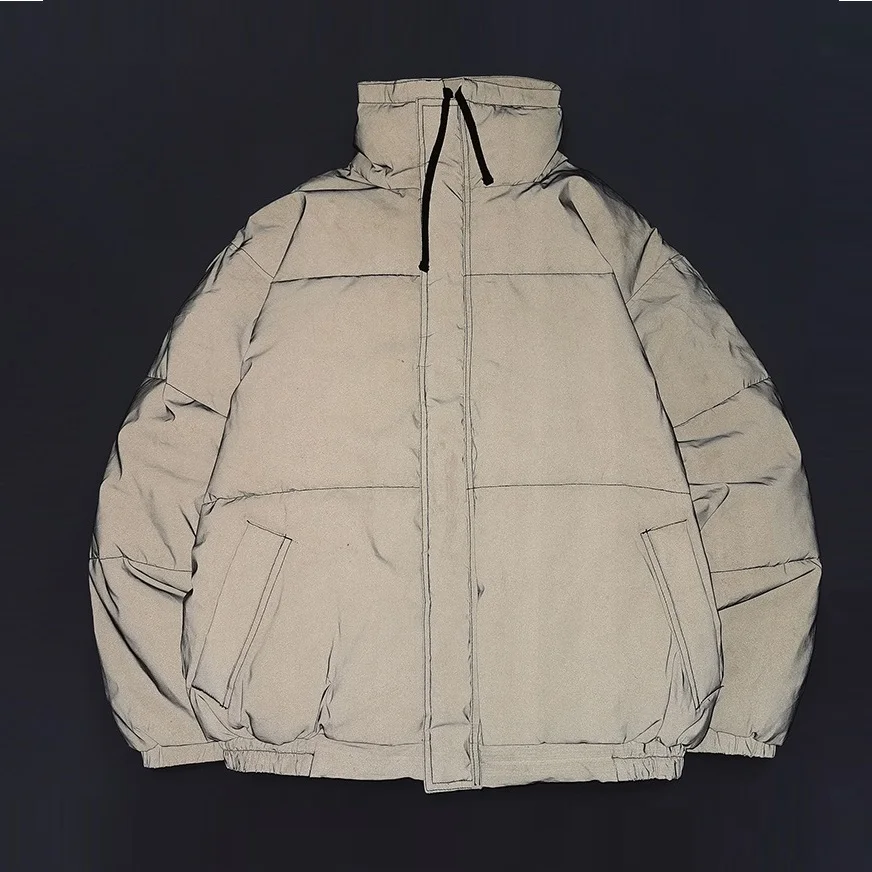 Mens Fashion Reflective Stand Collar Thickened Warm Jacket  Brand Bread Jackets Outdoor Simple Sports Jacket Winter Coat