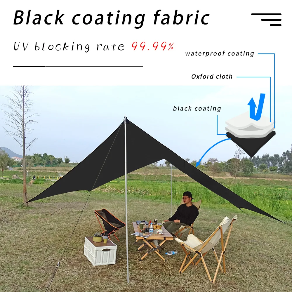 5x4.5m Large Black Coating Tarp Waterproof Hexagonal Awning Camping Outdoor Shade Tarpaulin Tent Shelter Sunshade Flysheet - купить по