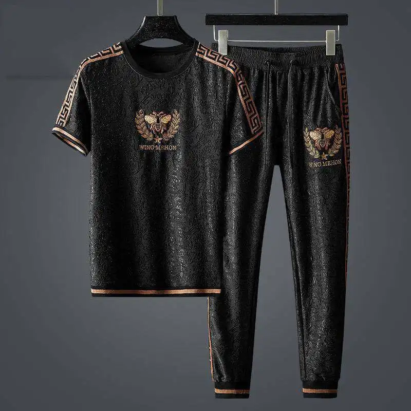 Men's Clothes Summer Fashion Embroidered Sports Suit Korean-style Loose Sports Two-piece Set