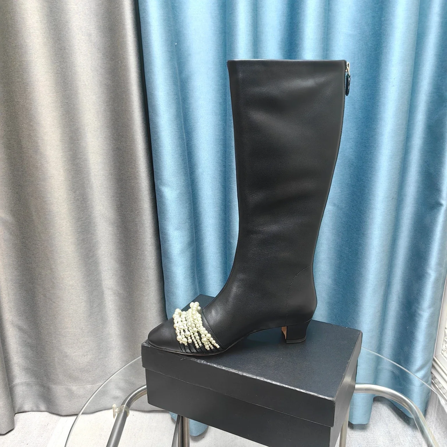 Новая обувь Женские сапоги из натуральной кожи Сапоги до колена на среднем