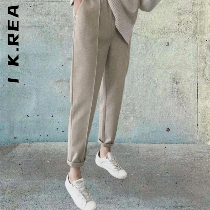 

I K.Rea Spring Pants Summer Women Casual Pants High Waist Ankle-length Pants Female Loose Casual Straight Suit Pants