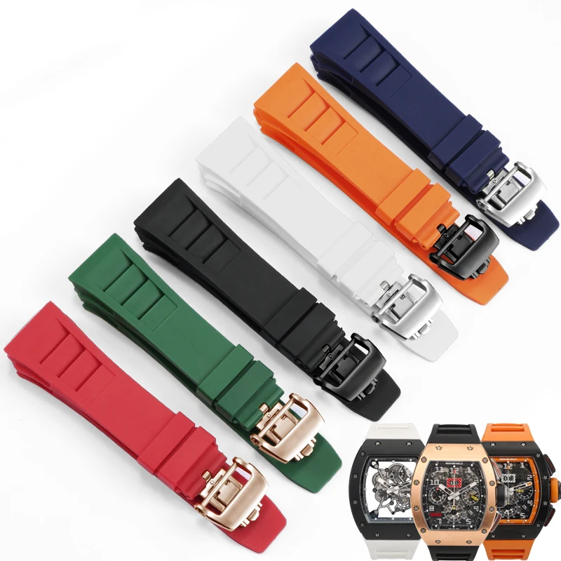 

New 25mm Red Black Green Gray Blue Yellow Orange Rubber Watchband For Richard Mille strap for RM011 Mille Bracelet watch band